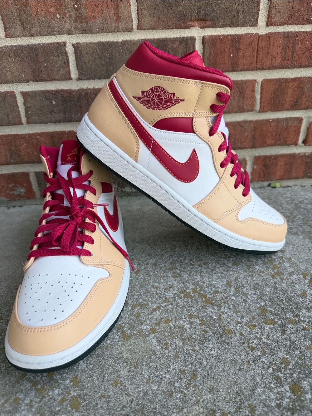 Jordan Women’s Mid-Top Sneakers in Peach, White & Burgundy